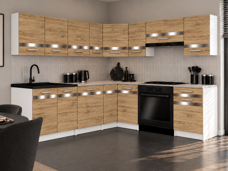 Meble kuchenne Prestige 420 cm dąb wotan bez blatu Producent TOR P Gustav/0/WT/DW/BB/C1/SL