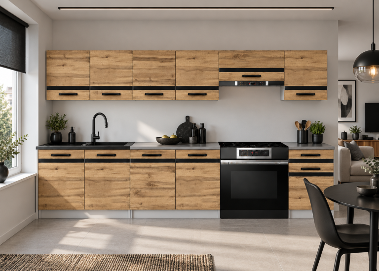 Meble kuchenne Prestige 260 cm dąb wotan bez blatu Producent TOR P Frida/0/WT/DW/BB/A1/CM