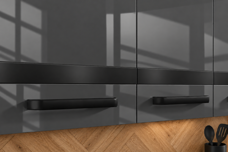 Meble kuchenne Prestige 360 cm szary połysk bez blatu Producent INF P Pablo/0/WT/S/BB/A1/CM